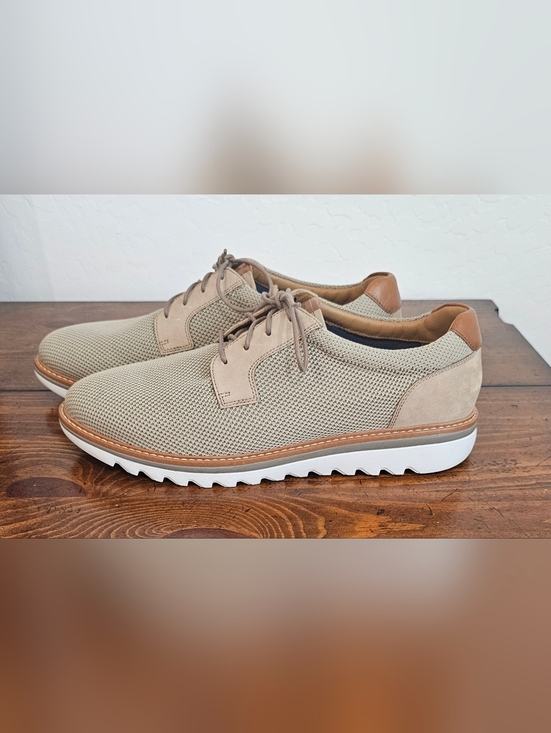 Johnston & Murphy Taupe Knit Leather LaceUp Oxfords wTan Heel Detail Men Sz 11.5